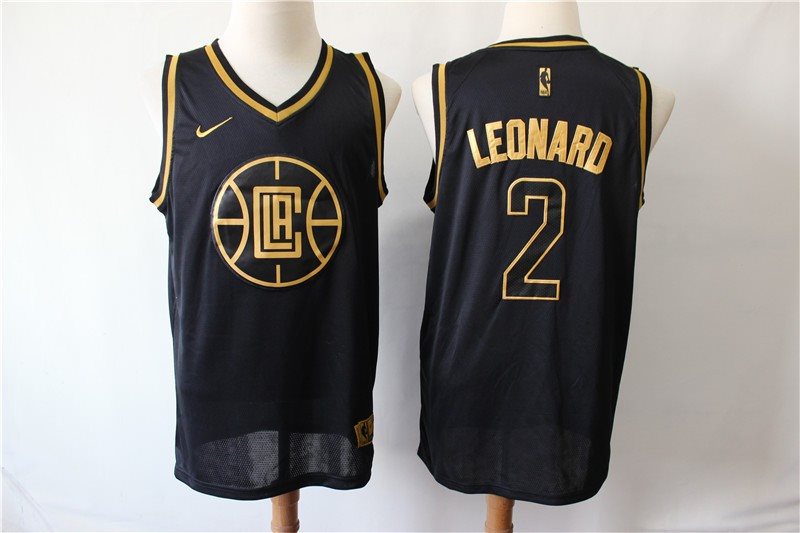 NBA Clippers 2 Kawhi Leonard Black Nike Gold Swingman Men Jersey