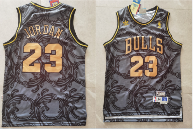 NBA Bulls 23 Michael Jordan Black Gold Men Jersey