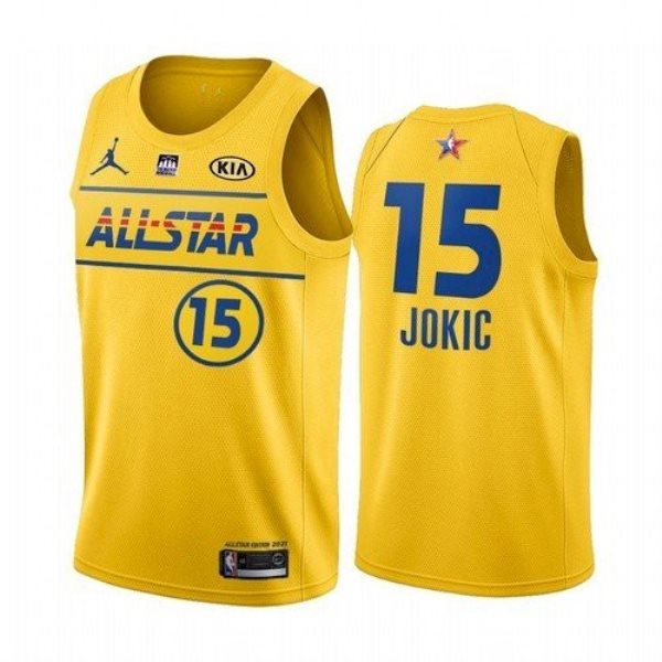 NBA Nuggets 15 ikola Jokic Yellow Western Conference 2021 All-Star Men Jersey