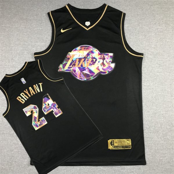 NBA Lakers 24 Kobe Bryant Black Gold Diamond Men Jersey