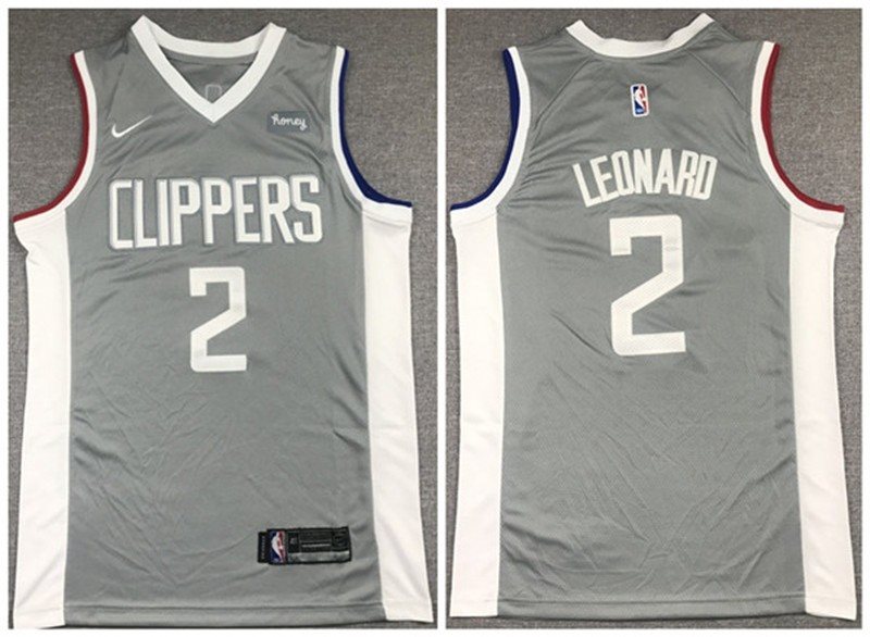 NBA Clippers 2 Kawhi Leonard Grey and White Nike Men Jersey