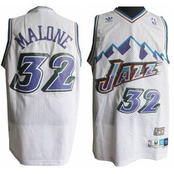 NBA Jazz 32 Karl Malone White Throwback Men Jersey