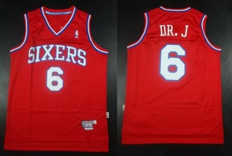 NBA 76ers 6 Julius Erving Red Throwback DR. J Men Jersey
