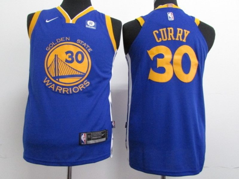 NBA Warriors 30 Stephen Curry 2017-18 Season Blue Nike Youth Jersey