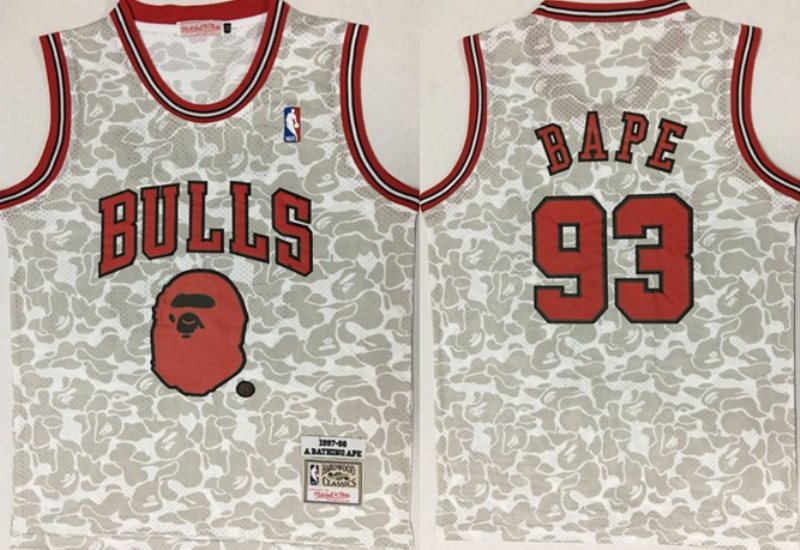 NBA Bulls 93 Bape Gray 1997-98 Hardwood Classics Men Jersey