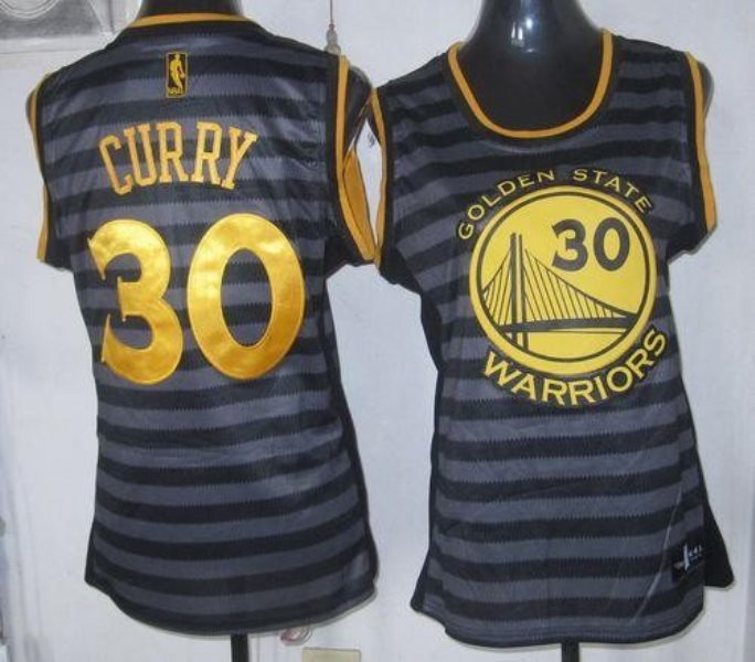 NBA Warriors 30 Stephen Curry Black WithGrey Groove Women Jersey