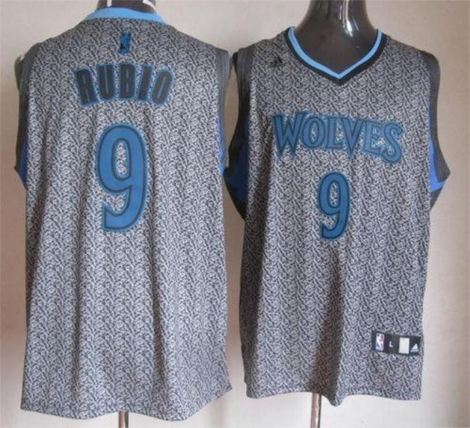 NBA Timberwolves 9 Ricky Rubio Grey Static Men Jersey