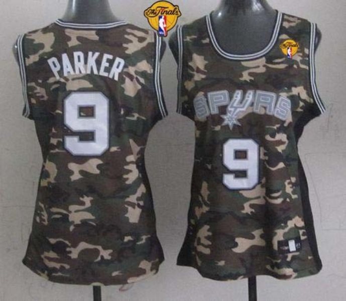 NBA Spurs 9 Tony Parker Camo With Finals Patch Stealth Collection Women Jersey