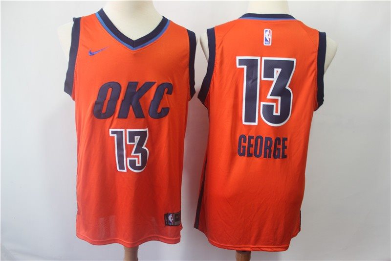 NBA Thunder 13 Paul George Orange Earned Edition Nike Men Jersey
