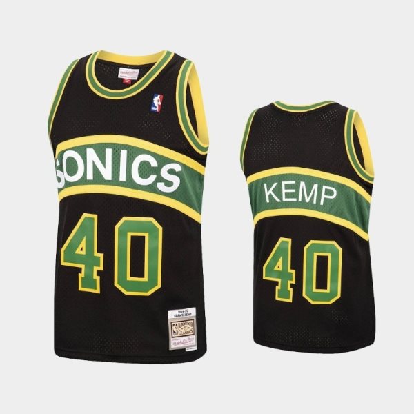 NBA Seattle SuperSonics 40 Shawn Kemp Black 1994-95 Hardwood Classics Men Jersey
