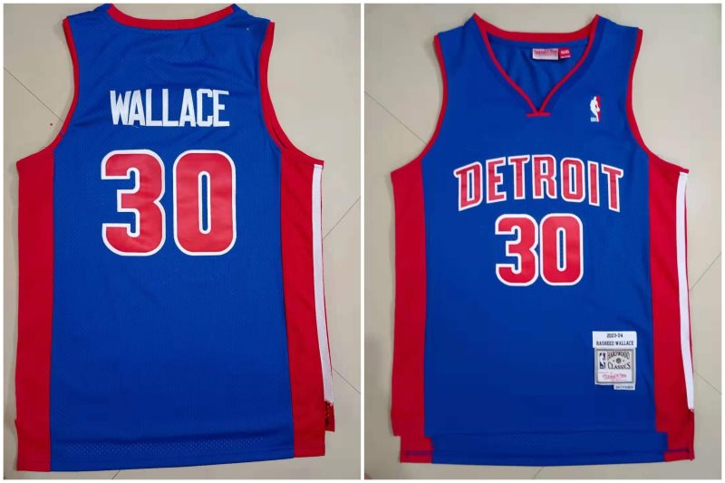 NBA Pistons 30 WALLACE 2003-04 Blue Throwback Men Jersey