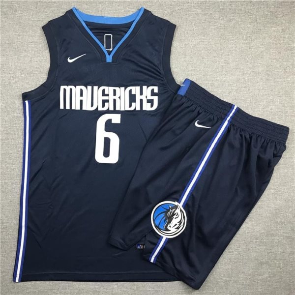 NBA Mavericks 6 Kristaps Porzingis Navy Nike Men Jersey(With Shorts)
