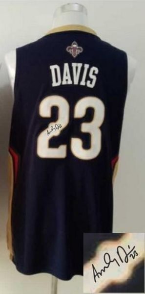 NBA Pelicans 23 Anthony Davis Autographed Navy Revolution 30 Men Jersey
