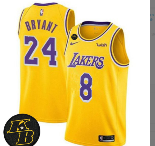 NBA Lakers Front 8 & Back 24 Custom Kobe Bryant With KB Patch Yellow Men Jersey
