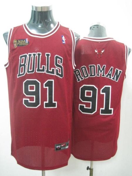 NBA Bulls 91 Dennis Rodman Red Final Patch Men Jersey