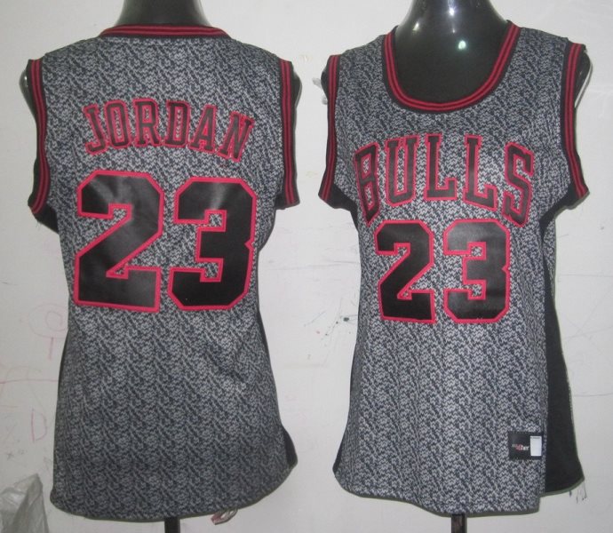 NBA Bulls 23 Michael Jordan Grey With Red Static Women Jersey