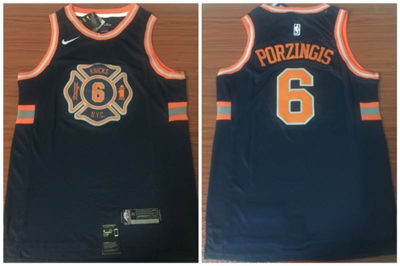 NBA Knicks 6 Kristaps Porzingis Navy City Edition Nike Swingman Men Jersey