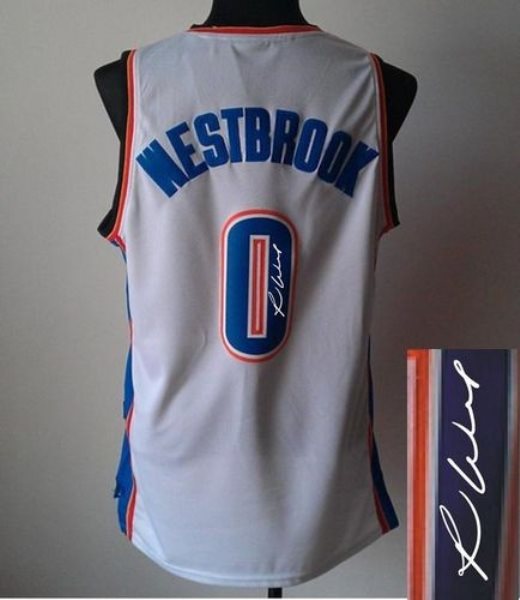 NBA Thunder 0 Russell Westbrook White Revolution 30 Autographed Men Jersey