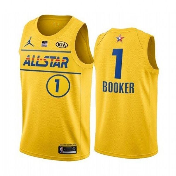 NBA Suns 1 Devin Booker Yellow Western Conference 2021 All-Star Men Jersey