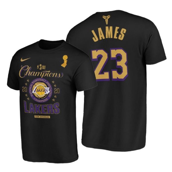 NBA Lakers 23 LeBron James 2020 NBA Finals Champions Black Locker Room T-Shirt