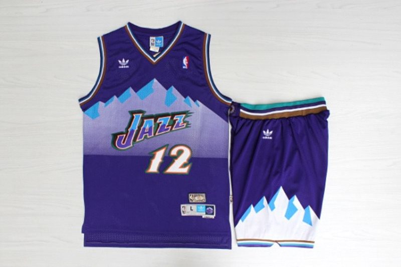 NBA Jazz 12 John Stockton Purple Hardwood Classics Men Jersey With Shorts