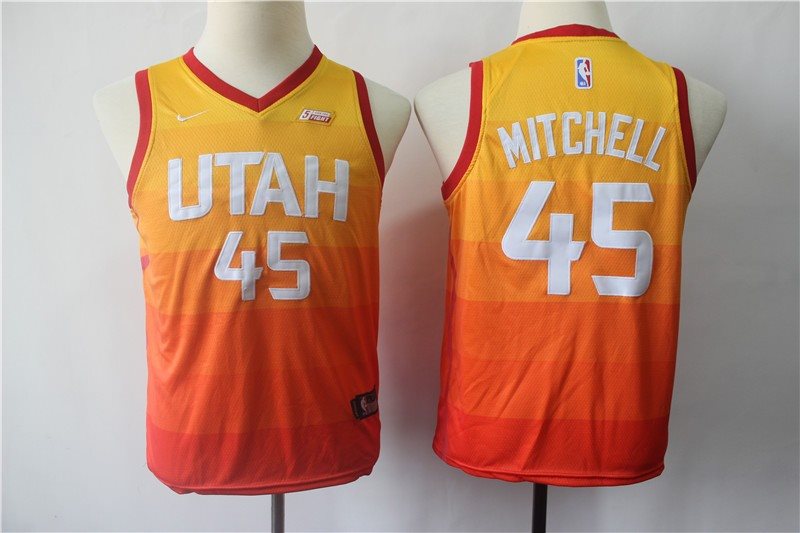 NBA Jazz 45 Donovan Mitchell City Edition Red Gold Youth Jersey