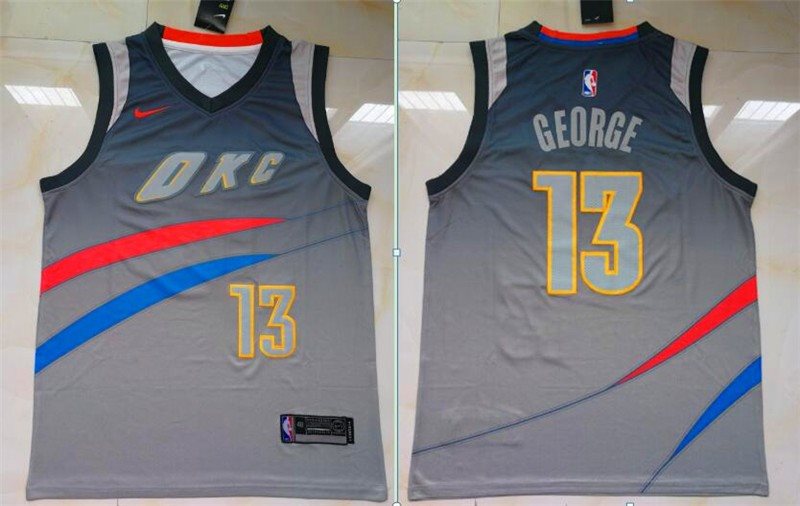 NBA Thunder 13 Paul George Gray City Edition Nike Men Jersey