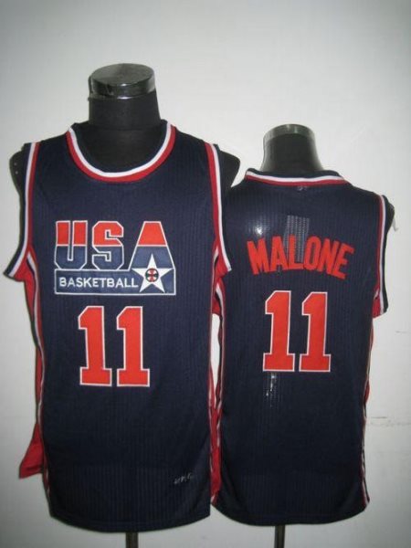 Team USA No.11 Karl Malone Dark Blue 2012 USA Basketball Retro Men's Basketball Jersey