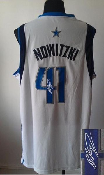 NBA Mavericks 41 Dirk Nowitzki White Revolution 30 Autographed Men Jersey