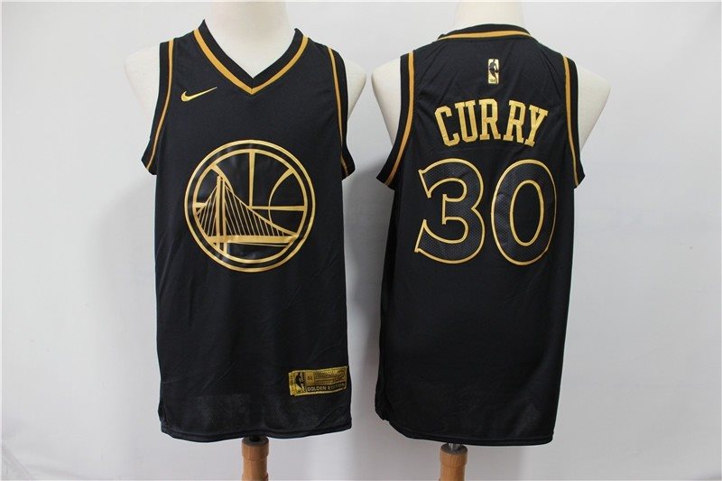 NBA Warriors 30 Stephen Curry Black Gold Nike Men Jersey