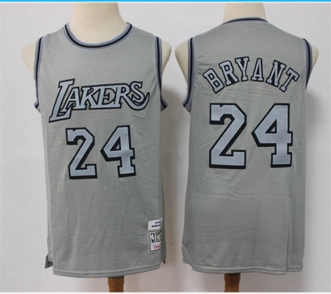 NBA Lakers 24 Kobe Bryant Grey Throwback Men Jersey