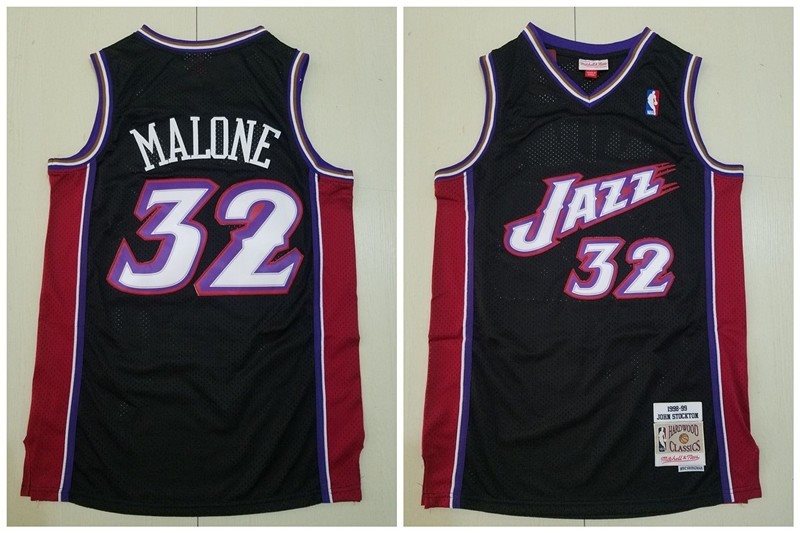 NBA Jazz 32 Karl Malone Black Throwback Men Jersey