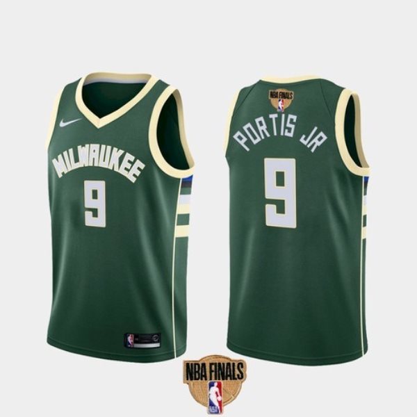 NBA Bucks 9 Bobby Portis JR 2021 Finals Green Nike Men Jersey