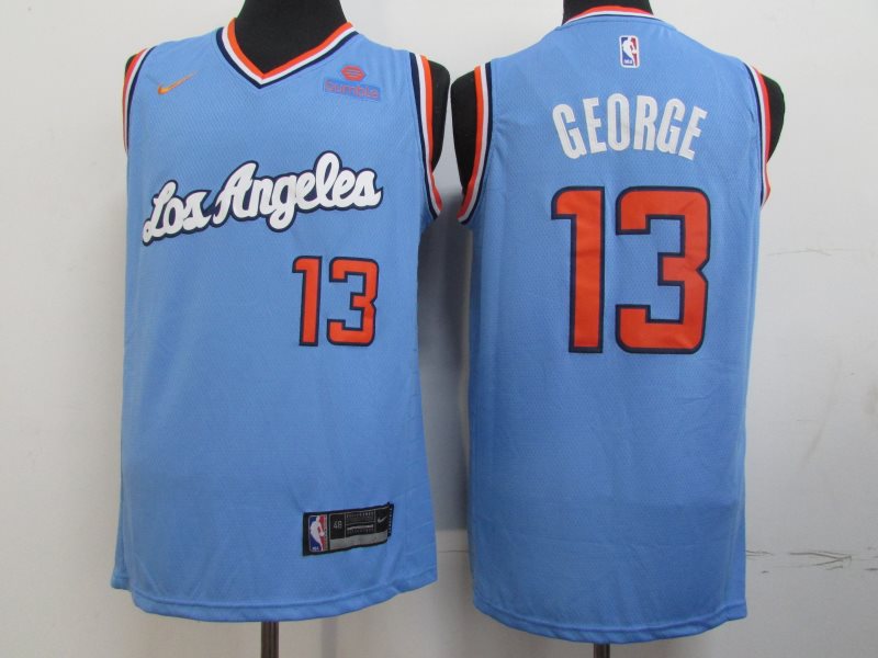 NBA Clippers 13 Paul George Light Blue Nike Men Jersey