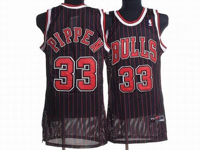 NBA Bulls 33 Scottie Pippen Black Red Strip Men Jersey