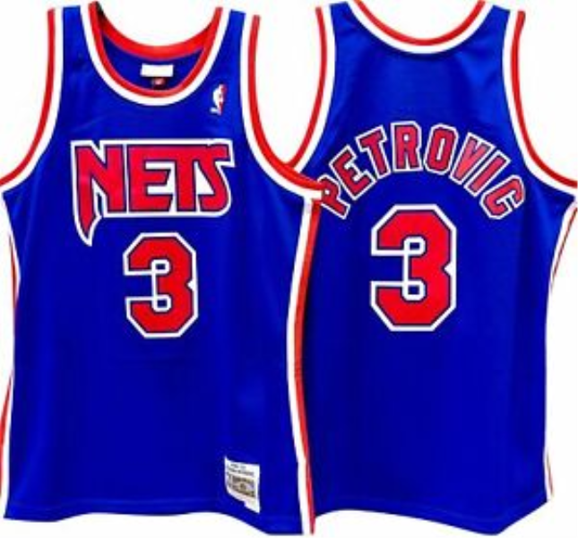 New Jersey Nets 3 Drazen Petrovic Blue Throwback Men Jersey