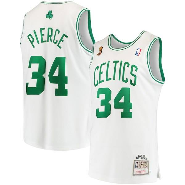 NBA Celtics 34 Paul Pierce White Hardwood Classics Men Jersey