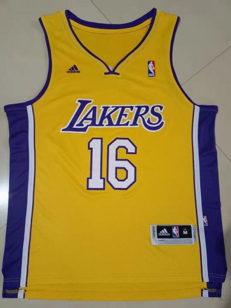 NBA Lakers 16 Pau Gasol Yellow Adidas Men Jersey