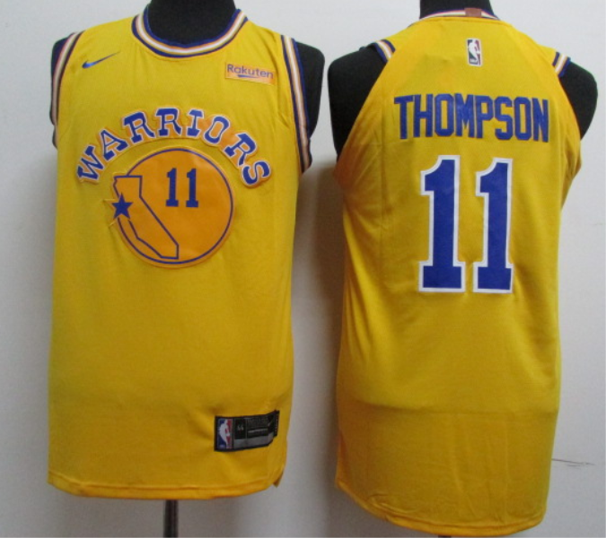 NBA Warriors 11 Klay Thompson Yellow Nike Men New Jersey