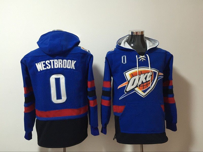 NBA Thunder 0 Russell Westbrook Blue Men Hooded Sweatshirt