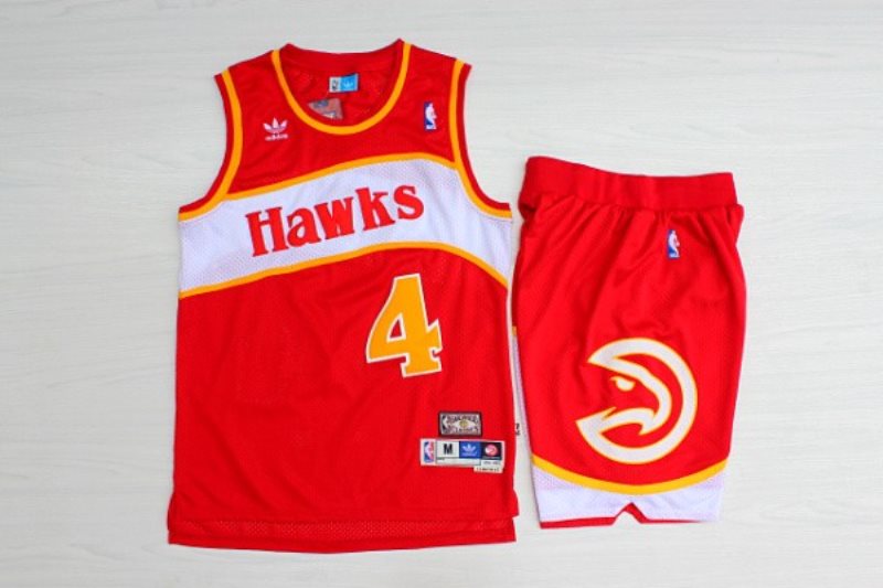 NBA Hawks 4 Spud Webb Red Hardwood Classics Men Jersey(With Shorts)