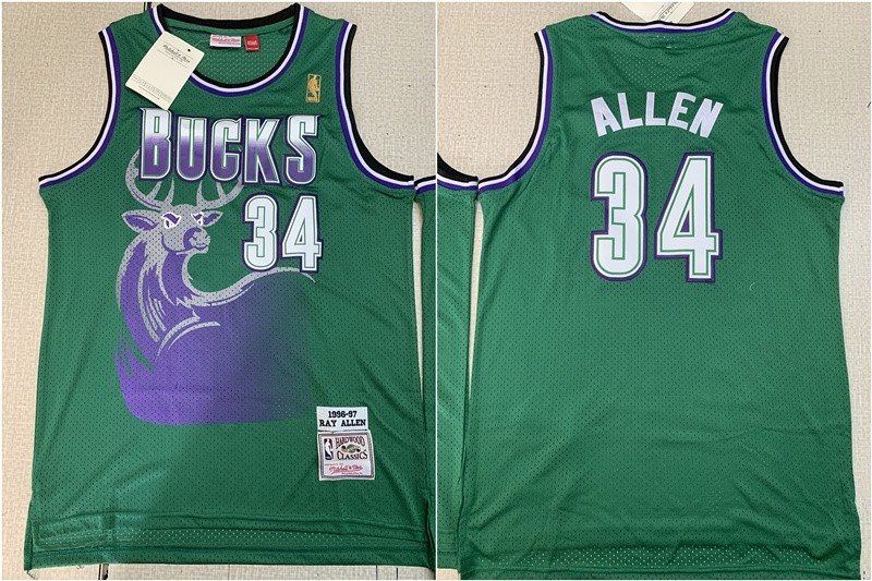 NBA Bucks 34 Ray Allen Green 1996-97 Hardwood Classics Mesh Men Jersey