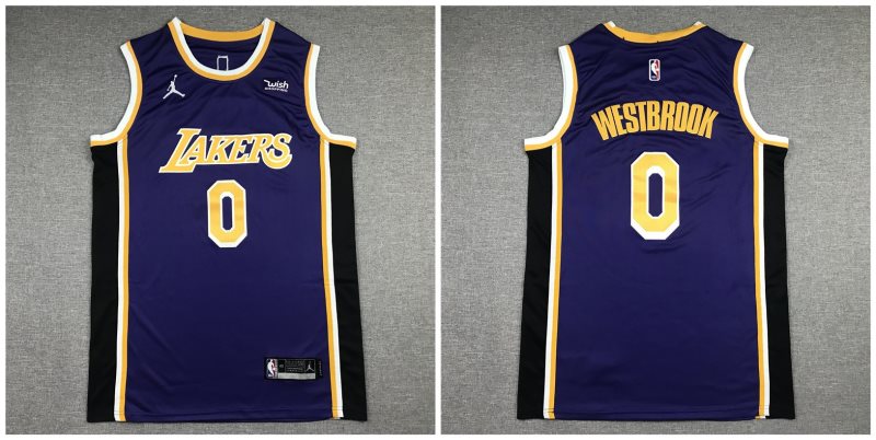 NBA Lakers 0 Russell Westbrook Blue 75th Men Jersey