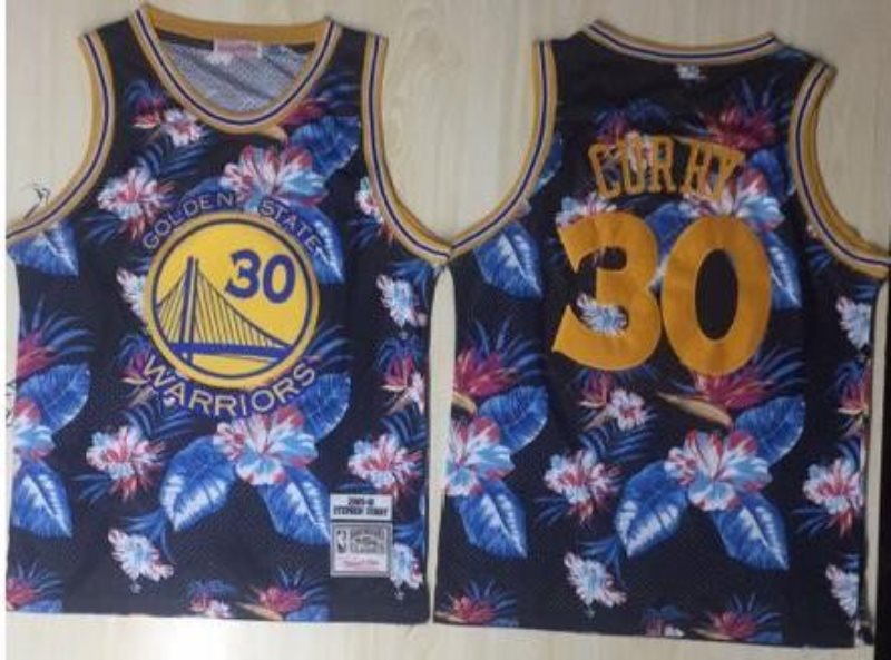 NBA Warriors 30 Stephen Curry Black 1996-97 Hardwood Classics Floral Fashion Men Jersey