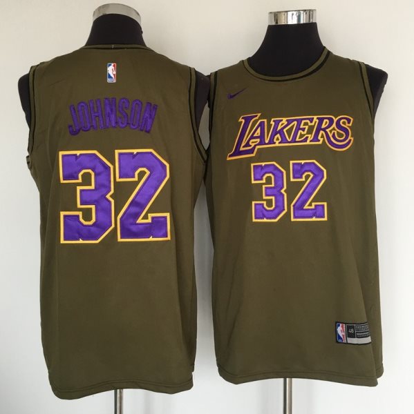 NBA Lakers 32 Magic Johnson Olive Nike Swingman Men Jersey