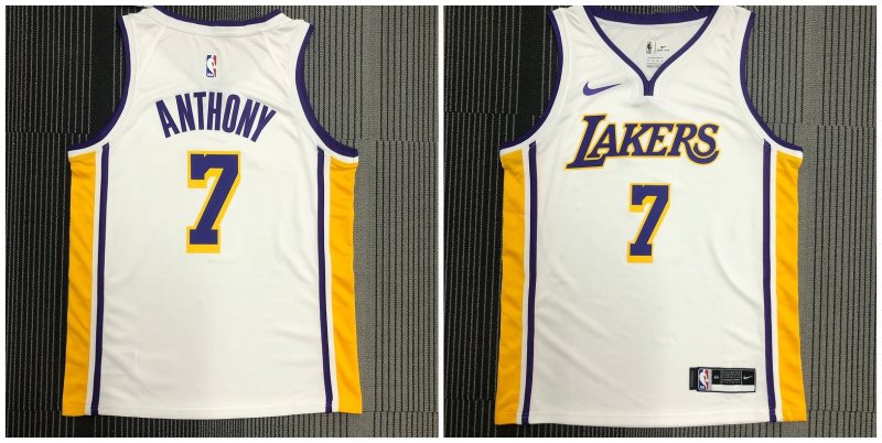 NBA Lakers 7 Carmelo Anthony White V neck Nike Men Jersey