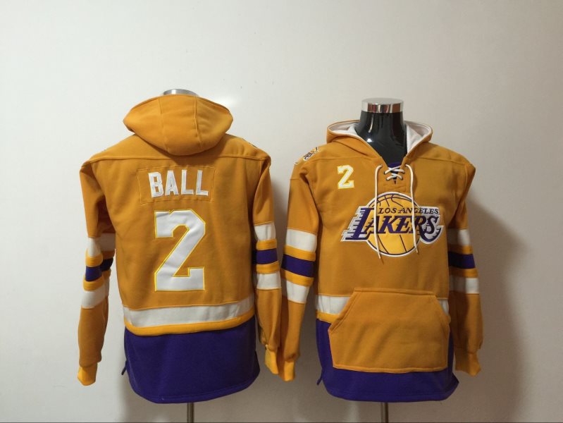NBA Lakers 2 Lonzo Ball Yellow Hooded Men Sweatshirt