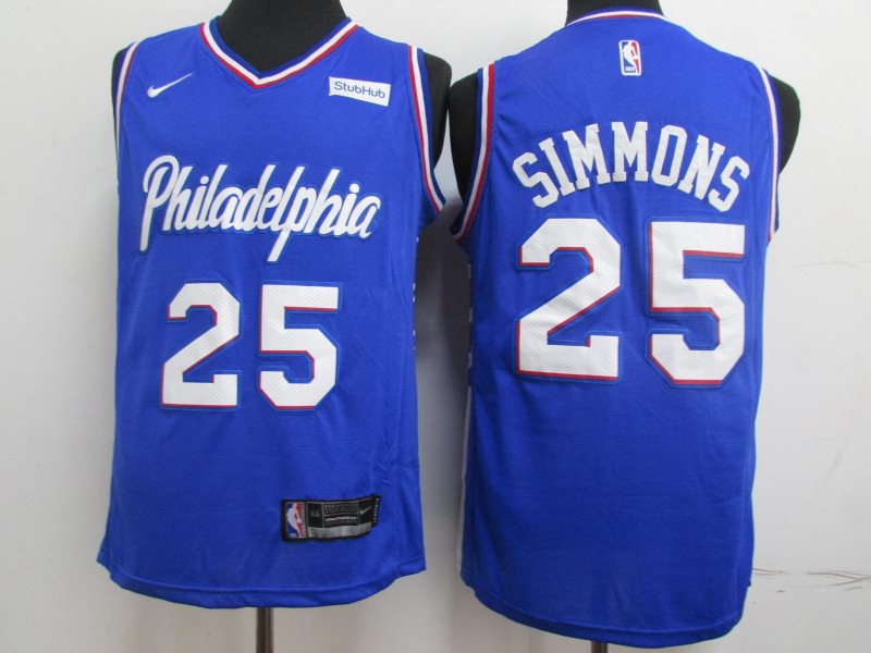 2019 NBA 76ers 25 Ben Simmons Blue Nike Jersey