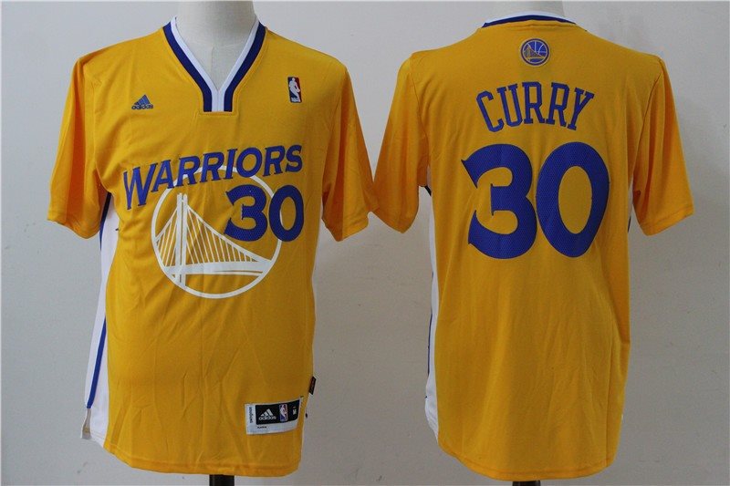 NBA Warriors 30 Stephen Curry Yellow Short Sleeve Swingman Men Jersey