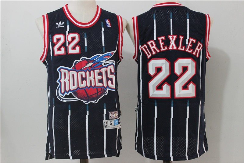 NBA Rockets 22 Clyde Drexler Navy Throwback Men Jersey